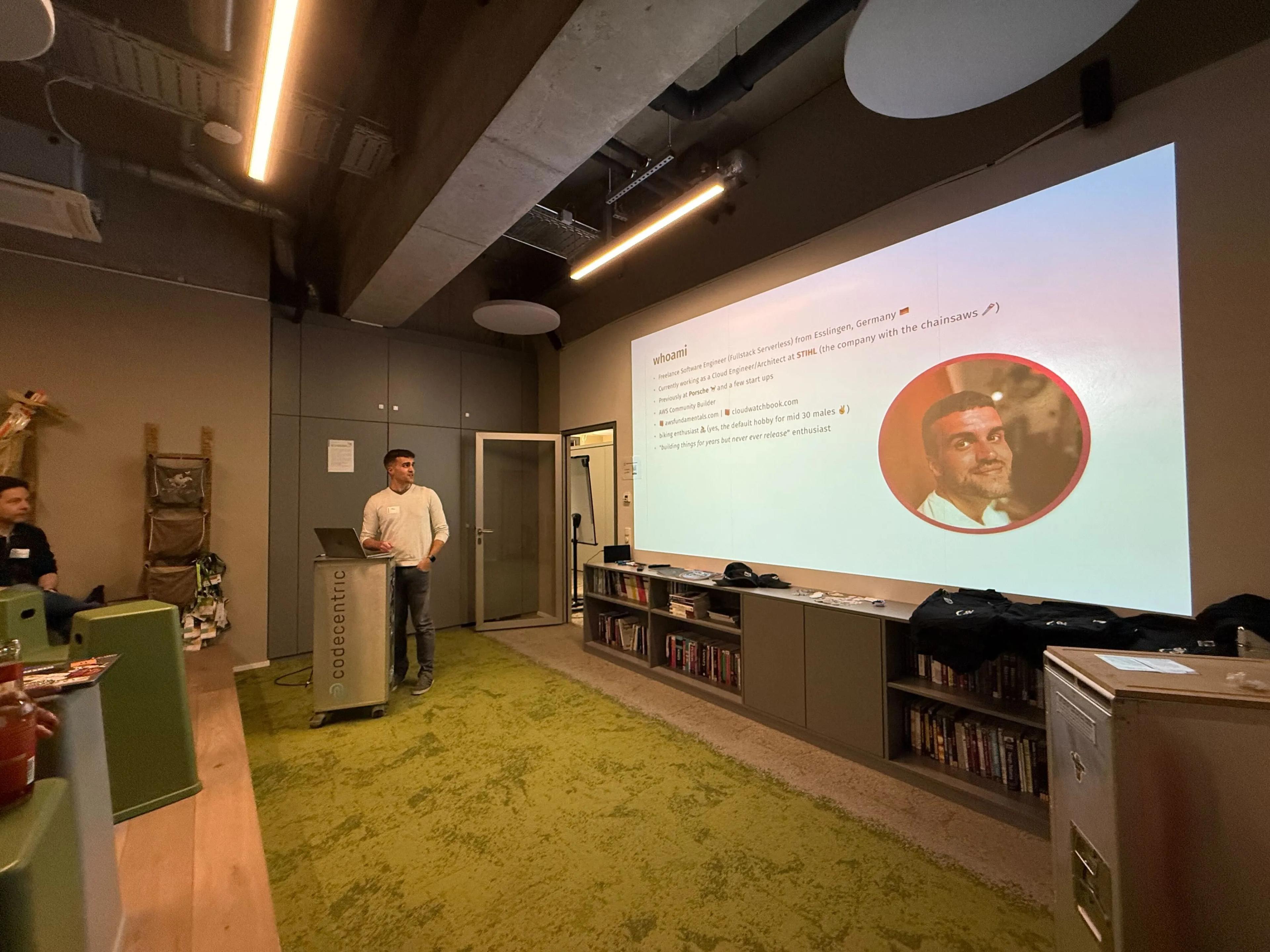 Tobias Schmidt speaking at AWS User Group Karlsruhe 2025