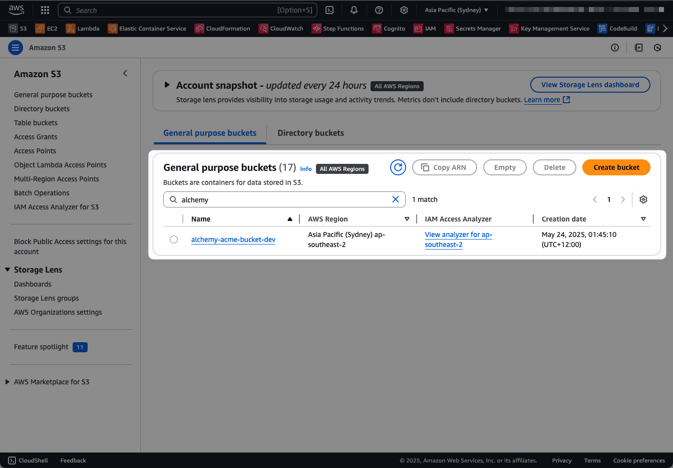 Alchemy deployed bucket in AWS Console