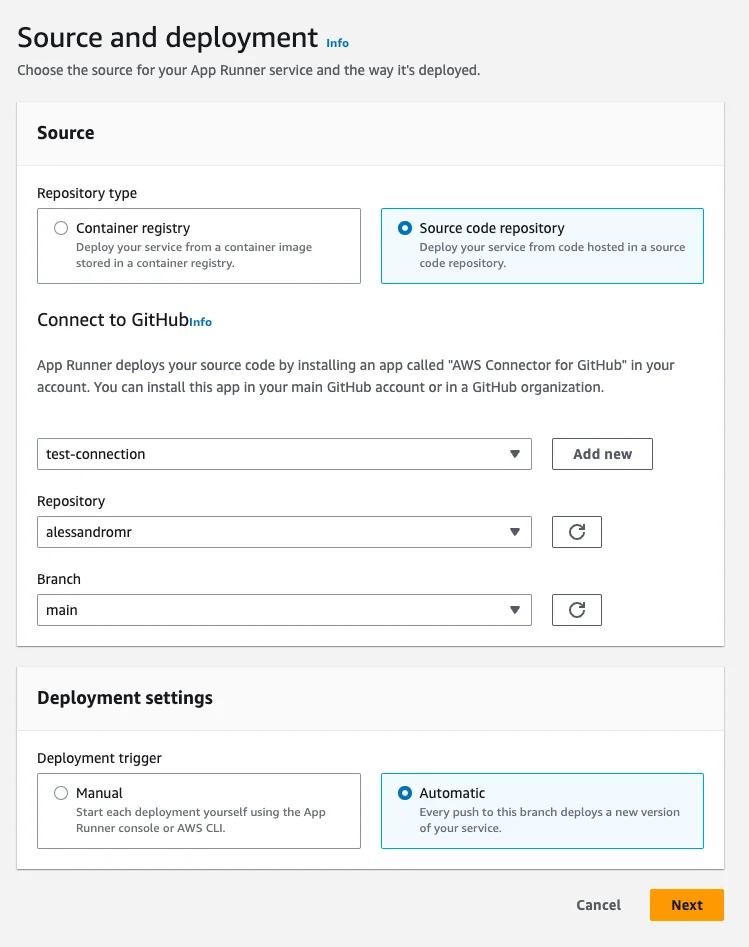 App Runner Github source