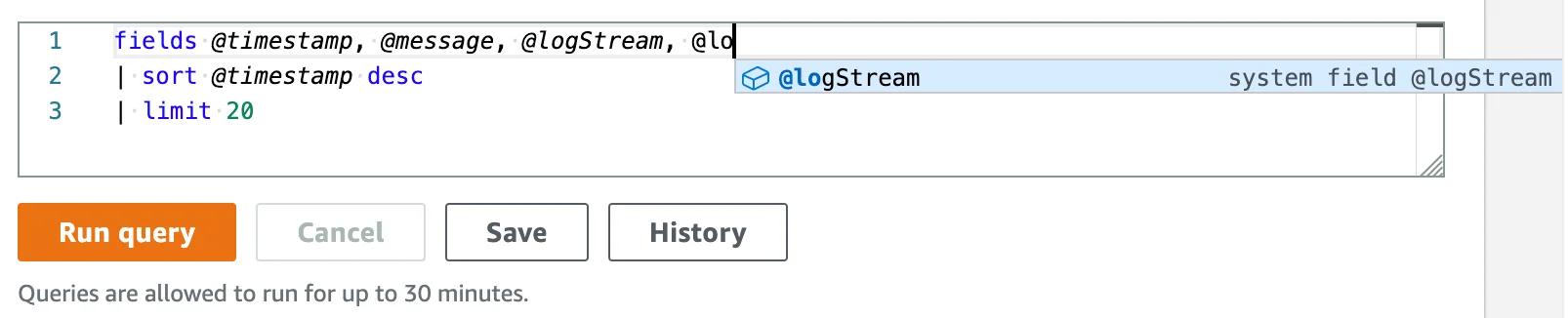 CloudWatch Log Insights Editor