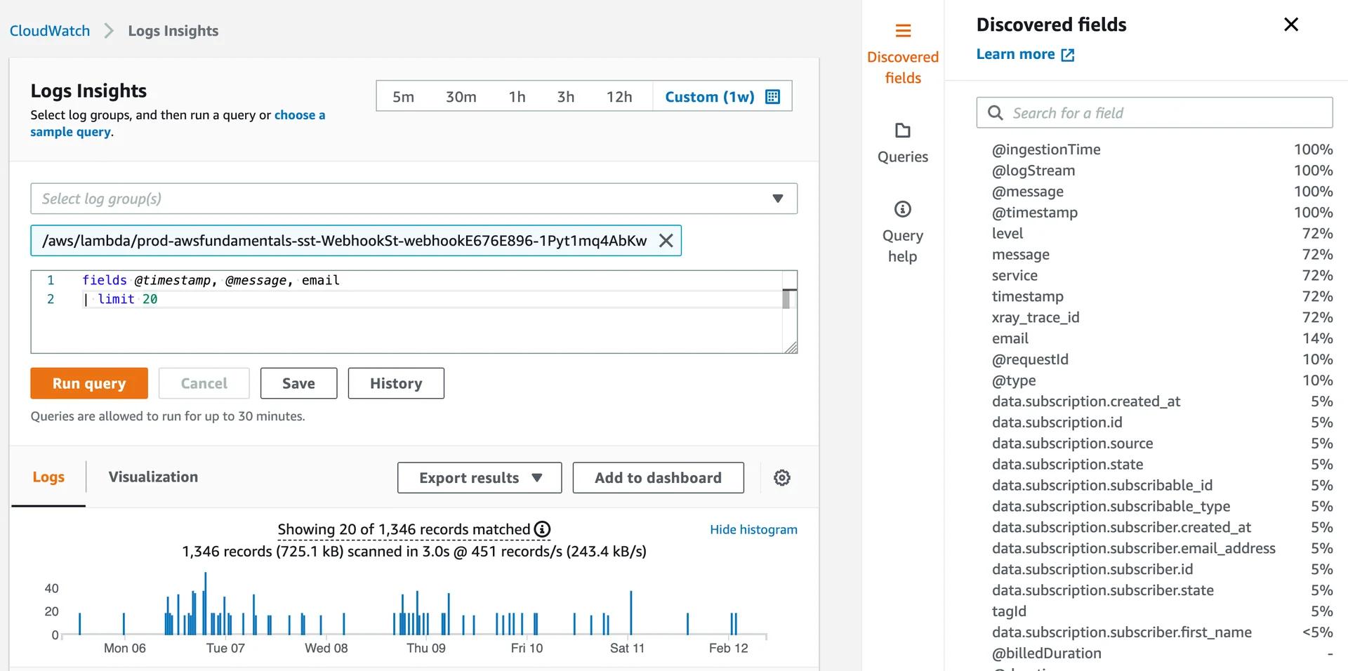 The UI of CloudWatch Log Insights