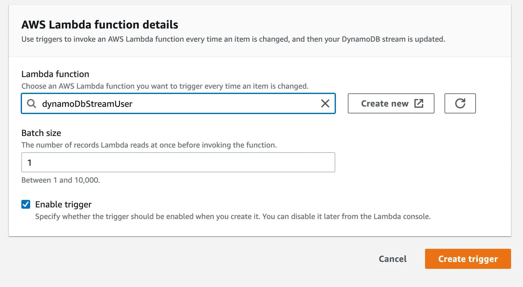 DynamoDB Stream Trigger Creation