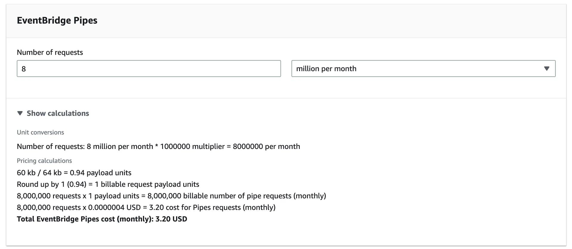 EventBridge Pipes Pricing Estimation