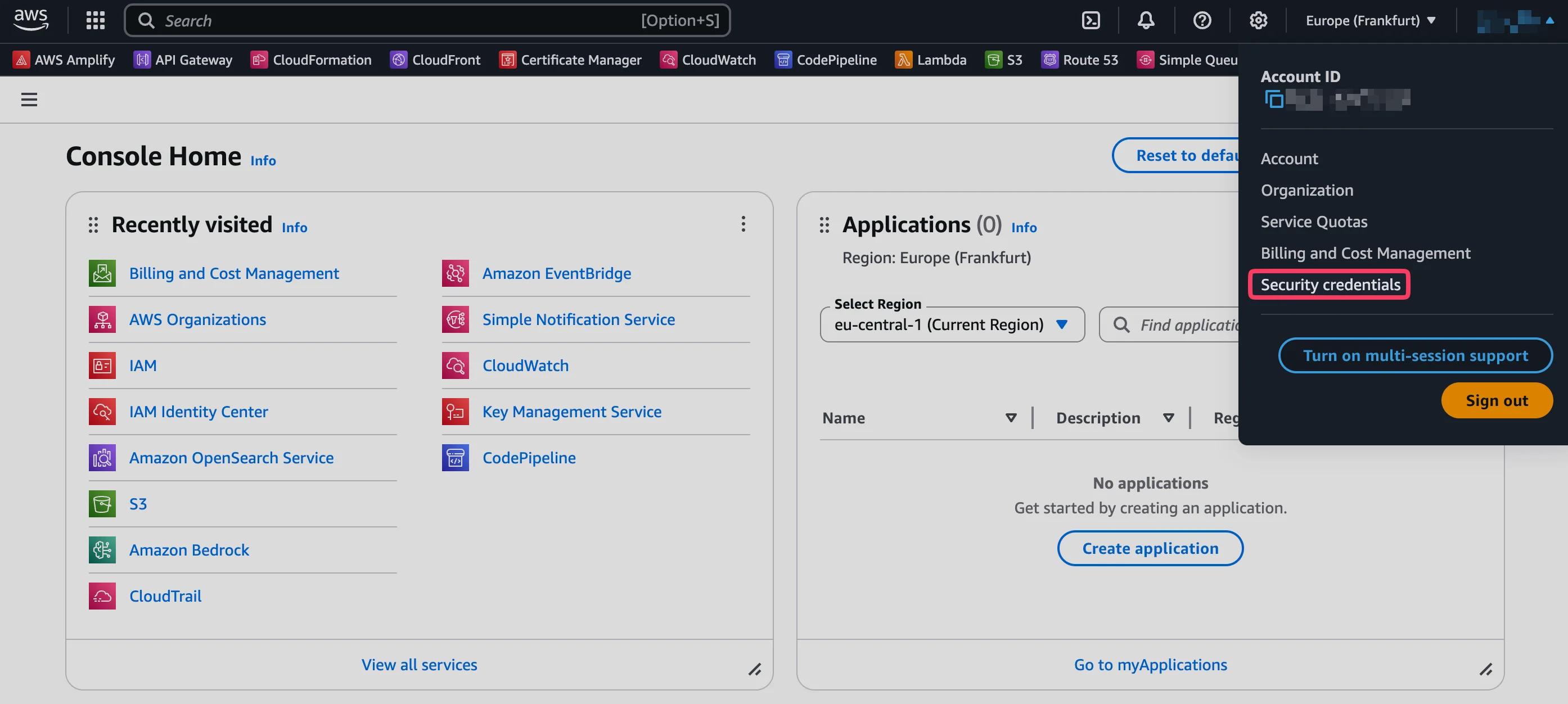 AWS Console Dashboard