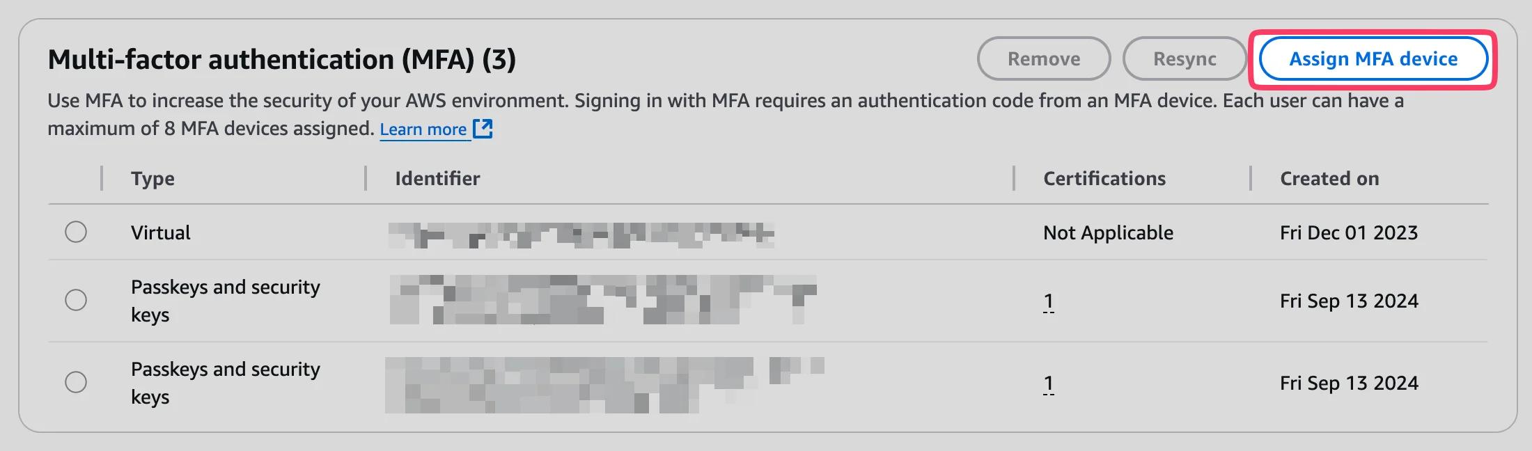 Assign a new MFA device