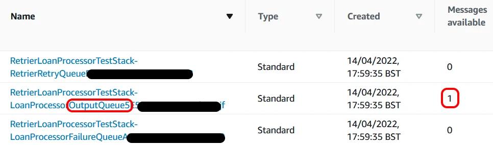 Console showing a message in the output queue