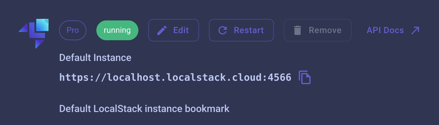 LocalStack Dashboard showing our running instance