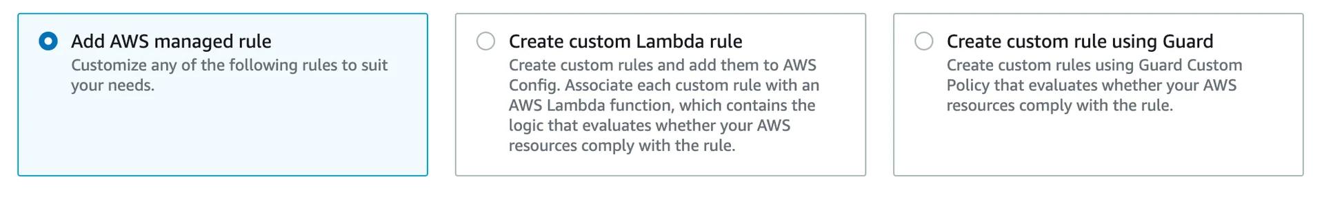 Custom rules can also be used. These are backed by Lambda Custom rules can also be used. These are backed by Lambda