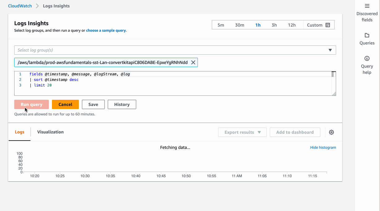 CloudWatch Insights discovered fields after run CloudWatch Insights discovered fields after run