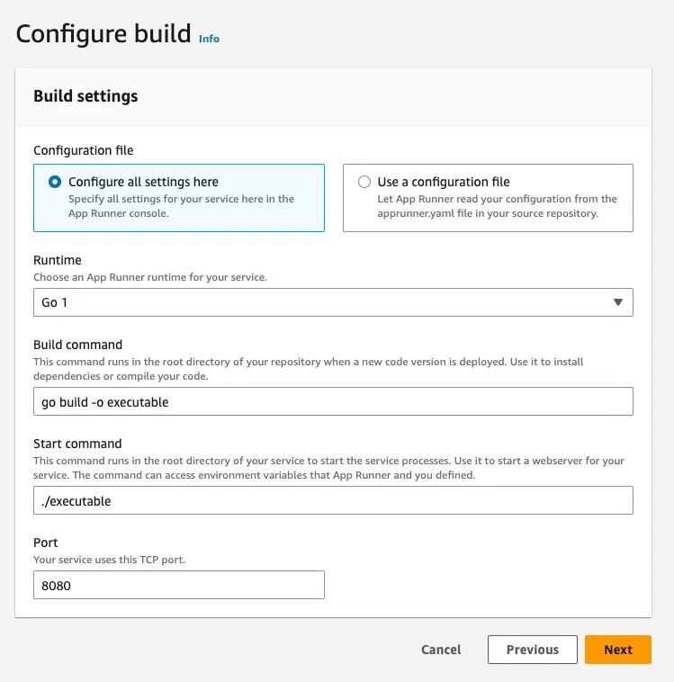 AppRunner build from source settings AppRunner build from source settings