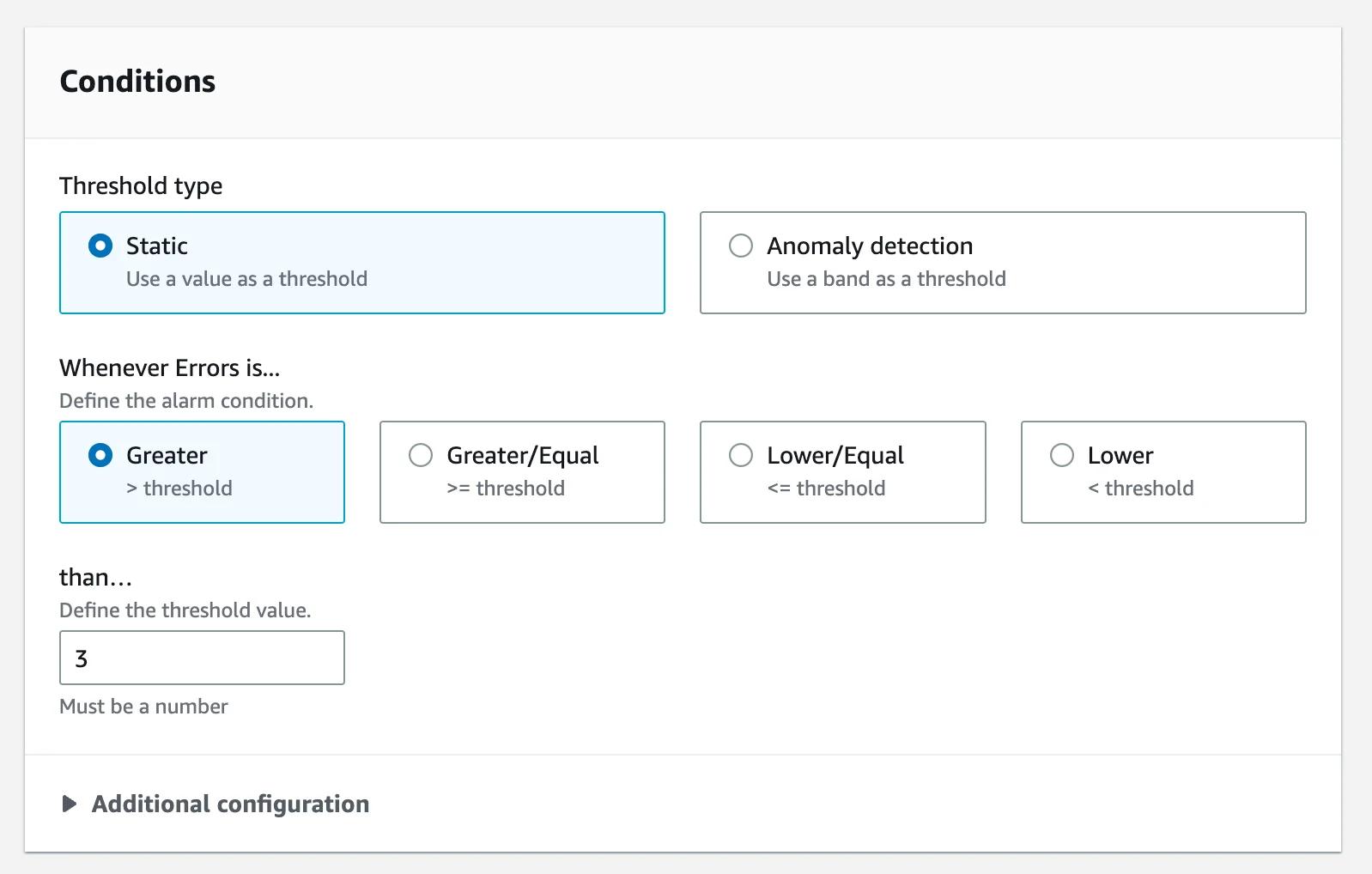 If Lambda errors are greater than 3 is the threshold for the CloudWatch Alarm If Lambda errors are greater than 3 is the threshold for the CloudWatch Alarm