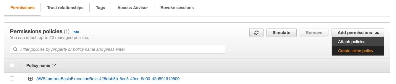 Adding permissions by adding a inline policy. Adding permissions by adding a inline policy.