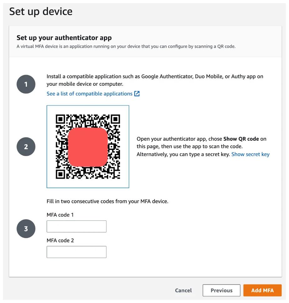 Assigning your virtual MFA device by generating two consecutive TOTPs.. Assigning your virtual MFA device by generating two consecutive TOTPs..