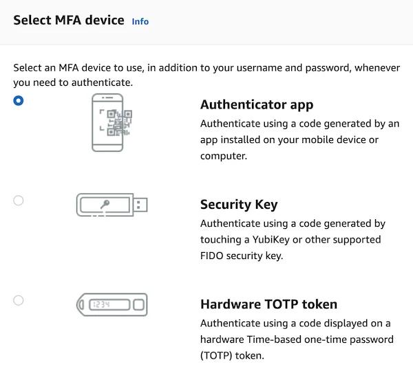 Choosing a MFA type. Choosing a MFA type.