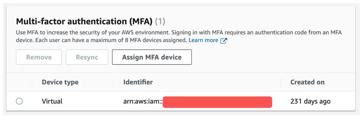 The list of assigned MFA devices to your IAM or root user. The list of assigned MFA devices to your IAM or root user.