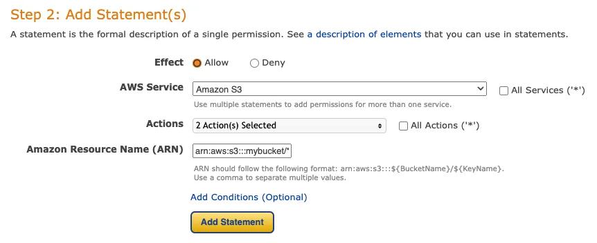 Defining statements in the AWS Policy Generator. Defining statements in the AWS Policy Generator.