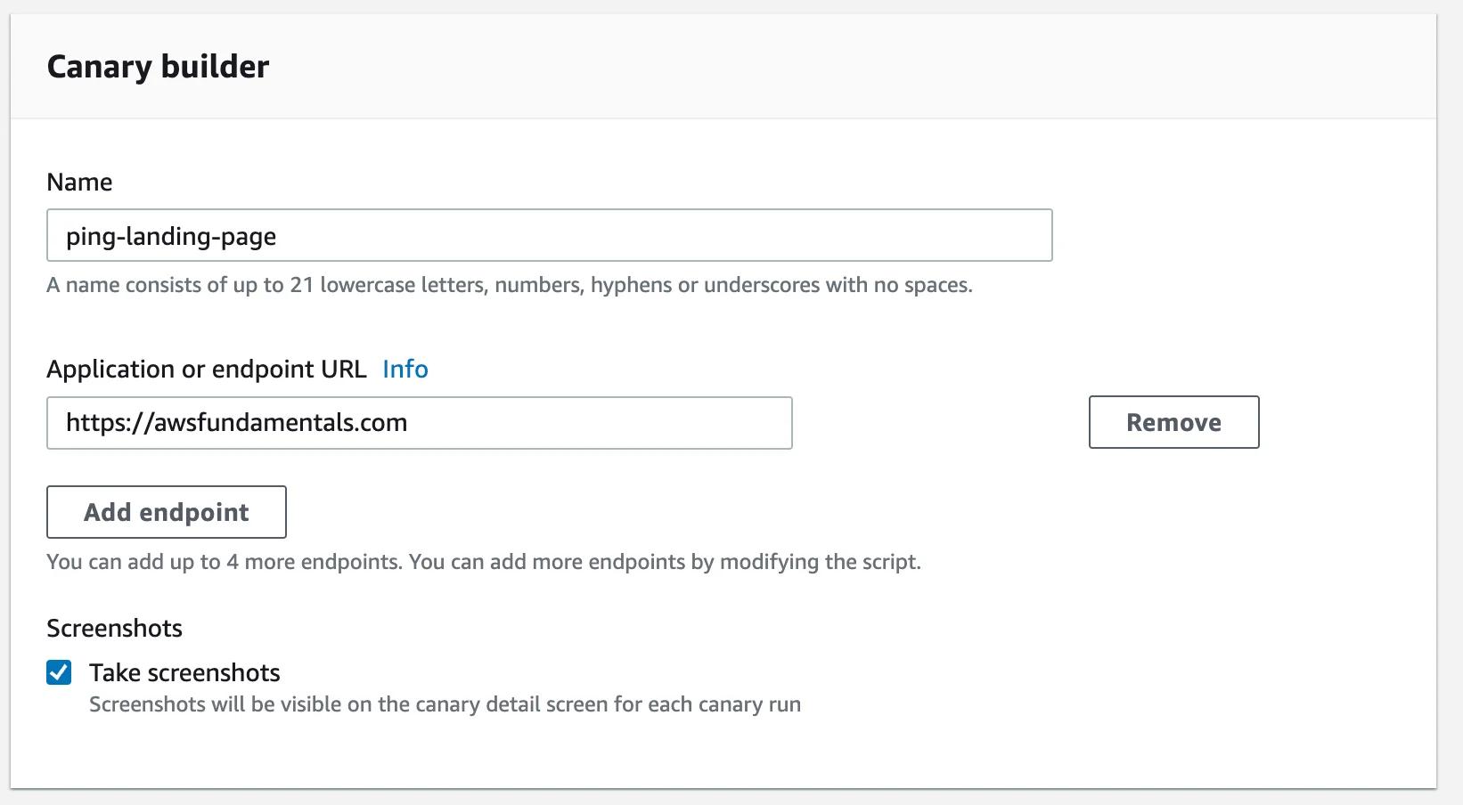 CloudWatch Synthetics Add URL CloudWatch Synthetics Add URL