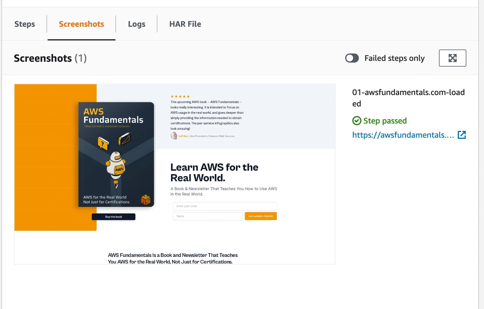Screenshot of Canary run Screenshot of Canary run